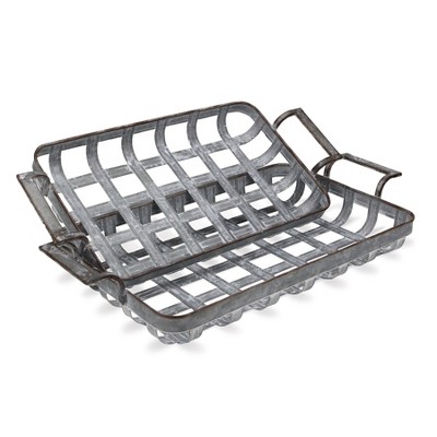 Cheung's Bram Set of 2 Rectangular Woven Themed Metal Trays