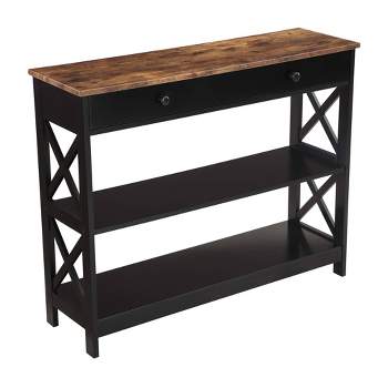 Breighton Home Xavier Console Table with Open Shelves and Drawer Barnwood/Black