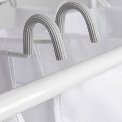 White Steel Frame Triple Laundry Sorter with Wheels