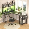 Aheaplus L Shaped Desk with Charging Staion and LED Light, Corner Desk with Hutch and Monitor Stand - 2 of 4