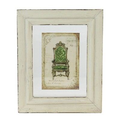 Raz Imports 7.25" x 6" Decorative Antique Style Beige and Green Victorian Chair Print Framed Wall Art