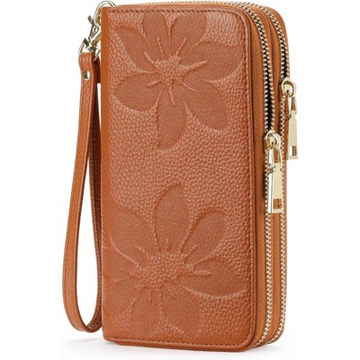 BEAFUP Large Capacity Double Zip RFID Blocking Women’s Wallet - Genuine Leather Wristlet Clutch for Travel,Everyday Use