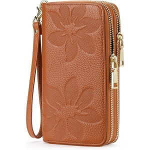 BEAFUP Large Capacity Double Zip RFID Blocking Women’s Wallet - Genuine Leather Wristlet Clutch for Travel,Everyday Use - 1 of 4