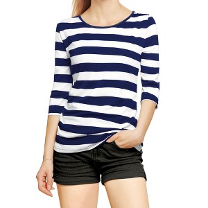 INSPIRE CHIC Women's Elbow Sleeves Boat Slim Fit Casual Stripe Animal Print Multi Floral Pattern T-Shirt - 1 of 4