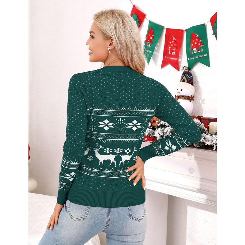Family Matching Christmas Sweater Reindeer Snowflakes Knitted Ugly Crew Neck Pullover for Women/Men/Kids, 3 of 8