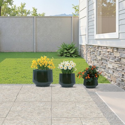 Wooakway 15" Dia Outdoor Indoor Ceramic Planter Pot Decorative Planter with Drainage Hole Patio Flower Pot