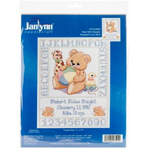 Janlynn Stamped Birth Sampler Cross Stitch Kit 11"X14"-Bear - 1 of 2