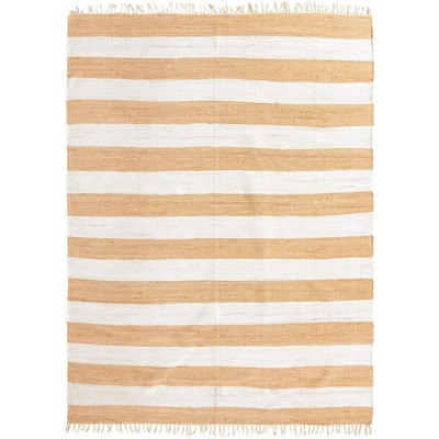 Handwoven Beige Stripe Braided Chindi Rag Rug 9' x 12'