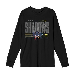 DC x Sonic the Hedgehog From The Shadows Shadow X Batman Grayscale Outline Adult Crew Neck Long Sleeve T-Shirt - 1 of 2