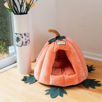 Small Orange Velvet Pumpkin Shaped Pet Bed