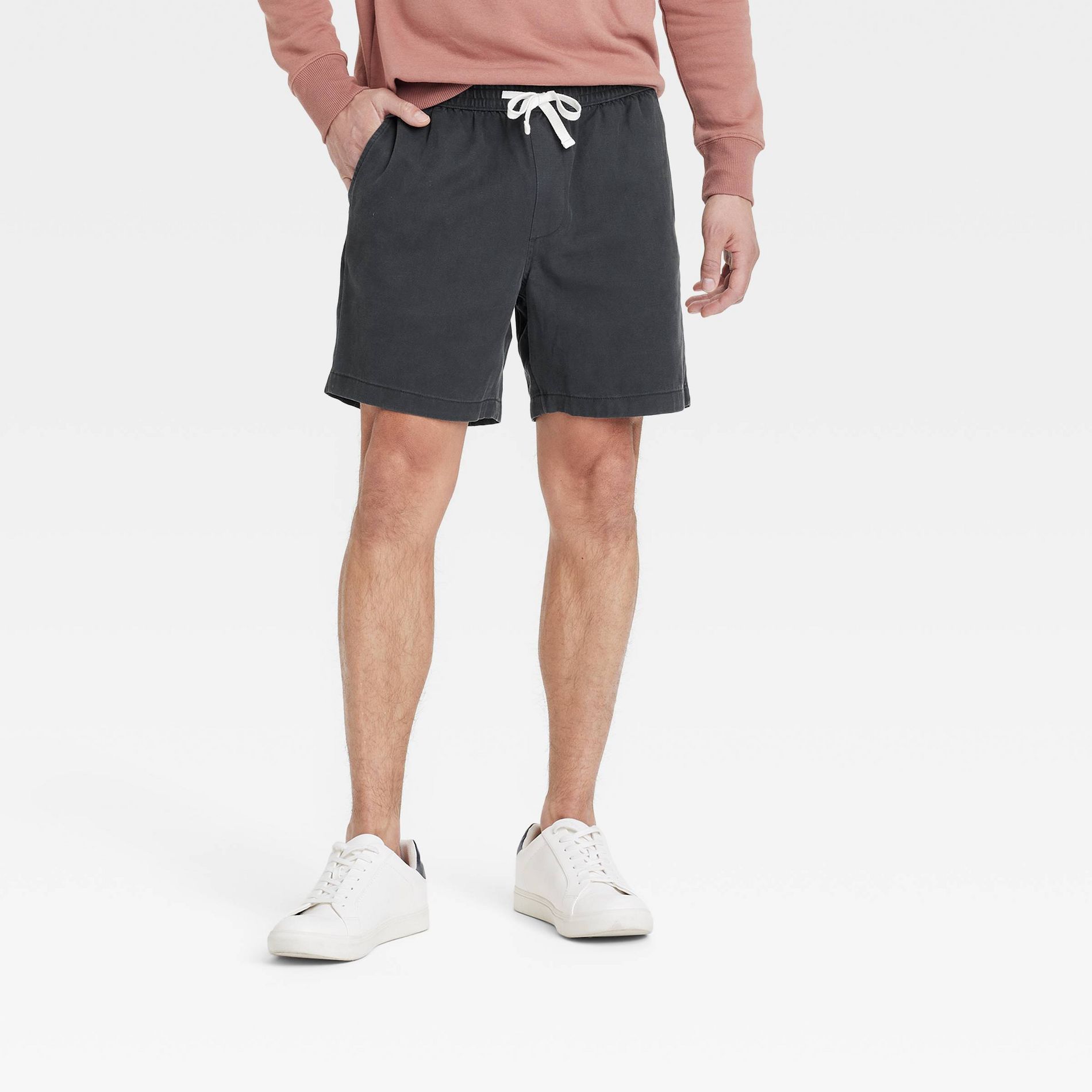 Men's Vintage 7" Elevated Washed Pull-On Shorts - Goodfellow & Co™ Charcoal Gray M: Twill Fabric