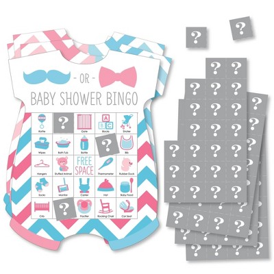 Big Dot of Happiness Chevron Gender Reveal - Picture Bingo Cards and Markers - Gender Reveal Party Baby Shower Shaped Bingo Game - Set of 18