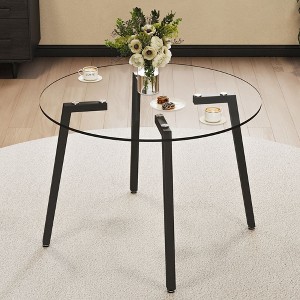 Sapphtopaz Round Dining Table Tempered Glass Kitchen Table Dining Room Table with Metal Base for Dining Room, Small Spaces - 1 of 4