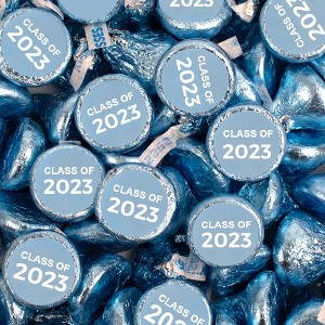 100 Pcs Light Blue Graduation Candy Hershey's Kisses Milk Chocolate Class of 2023 (1lb, Approx. 100 Pcs)  - By Just Candy - 1 of 1