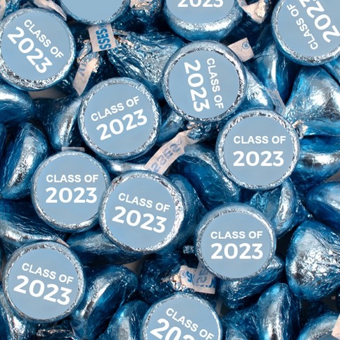 100 Pcs Light Blue Graduation Candy Hershey's Kisses Milk Chocolate Class of 2023 (1lb, Approx. 100 Pcs)  - By Just Candy - image 1 of 1