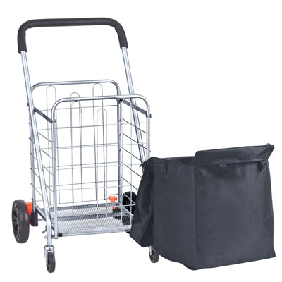 VEVOR Folding Shopping Cart, 200 lbs Max Load Capacity, Grocery Utility Cart with Rolling Swivel Wheels and Bag, Heavy Duty Foldable Laundry, Silver
