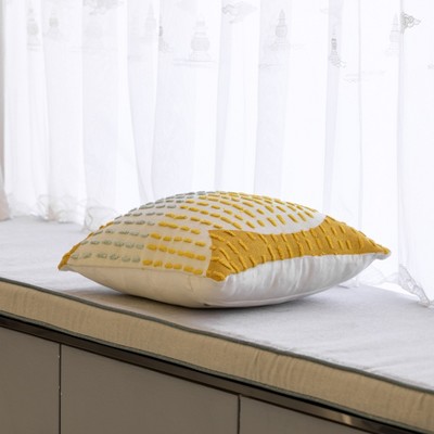16" Mustard Handwoven Cotton Throw Pillow Cover with Ribbed Dots