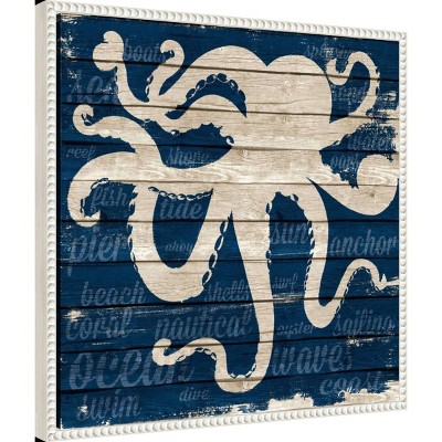 22"x22" Coastal Nautical Octopus Canvas Wall Art in Blue and Beige