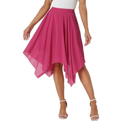 Allegra K Women's Elastic Waist Chiffon Handkerchief Hem Midi Skirt