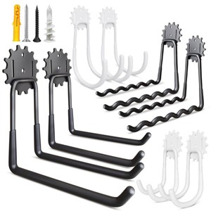 Munora - 8-Piece Garage Hooks Set - Black and White Heavy Duty Steel Storage Solutions for Bicycles, Ladders, and Garden Tools - 1 of 4