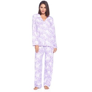 Casual Nights Women's Long Sleeve Rayon Button Down Pajama Set - 1 of 4