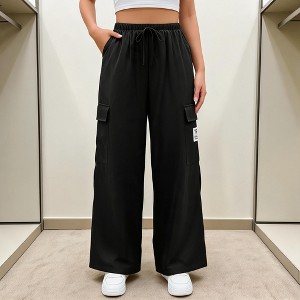 [新品] CARGO POCKET WIDE EASY TROUSERS Women's Drawstring Waist Cargo Wide Leg Pants, Pocket Detail