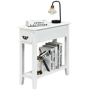 Costway 2 Tier End Bedside Sofa Side Table Narrow Nightstand w/Drawer &Shelf White - 1 of 4