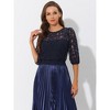 Allegra K Women's Vintage Round Neck Elbow Sleeve Semi Sheer Lace Blouse - 2 of 4