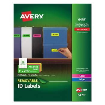 Avery High-Visibility Removable ID Labels Laser/Inkjet 1 x 2 5/8 Asst. Neon 360/PK 6479