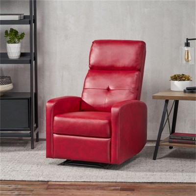 SKRAN Contemporary Recliner - Red PU Upholstered with Smooth Lines and Lever Mechanism for Living Room