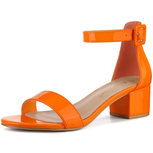 Allegra K Women s Open Round Toe Block Low Heels Ankle Strap Sandals Orange 7.5 Target