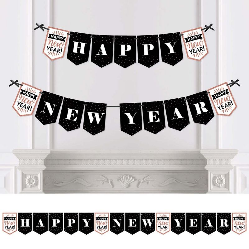 Big Dot of Happiness Rose Gold Happy New Year - New Year's Eve Party Bunting Banner - Party Decorations - Happy New Year, 1 of 6