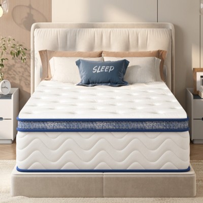 Twin Size White Memory Foam Mattress with Individually Pocketed Innerspring, Medium Firm Hybrid Mattress in a Box-Coolbibila