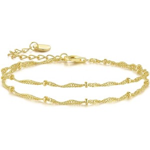14K Gold Double Layer Bracelet, Twisted Beaded Cuban Link Design, Adjustable Size 7-8.6 Inches for Women - 1 of 4