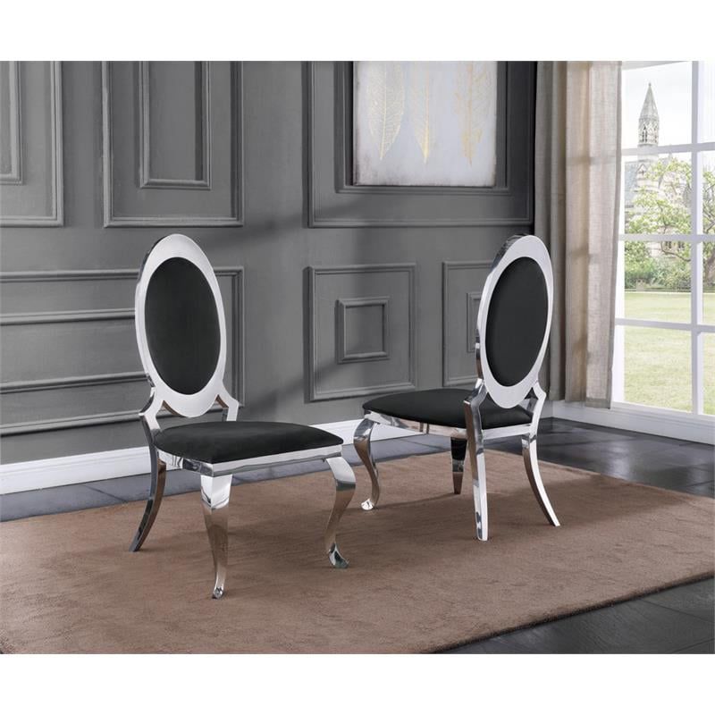 Classy Round Back Black Velvet Side Chairs with Silver Legs (Set of 2), 2 of 3