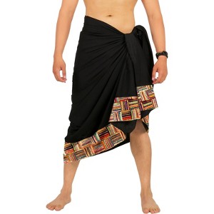 LA LEELA Men's Swimwear Cover Up Summer Pareo Sarong One Size Stripes Black - 1 of 4