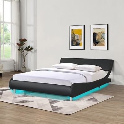 Full Bed Frame, Modern Upholstered Platform Bed with Adjustable Headboard, Solid Wooden Reclining Bed Frame, No Box Spring Needed
