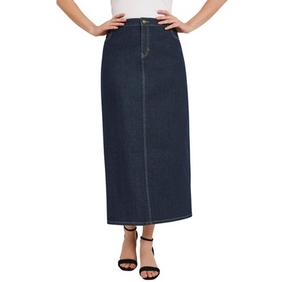 Jessica London Women's Plus Size True Fit Stretch Denim Midi Skirt