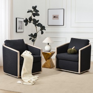 KINWELL 31"W Oak Frame Upholstered Swivel Barrel Armchair, Set of 2 - 1 of 4