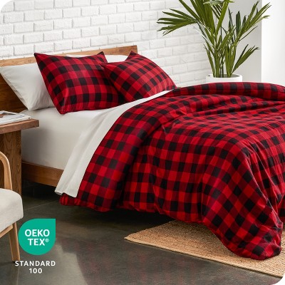 Buffalo Plaid Red and Black Cotton Flannel Twin/Twin XL Duvet Cover Set