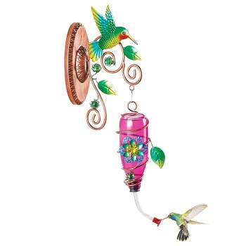 Collections Etc Decorative Glass & Metal Wall Mount Hummingbird Feeder NO SIZE