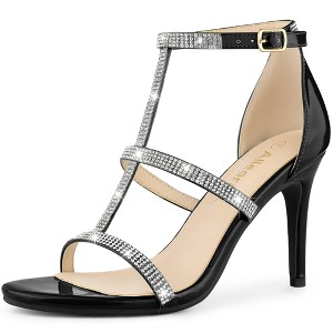 Allegra K Women's Rhinestone Ankle Strap Stiletto Heeled Sandals - 1 of 4