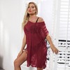 Coolmee Women's Solid Crochet Cover Up Hollow Out Swimsuit Cover Up Sheer Loose Fit Sleeveless V Neck Beachwear with Side Drawstring One Size Red - 4 of 4