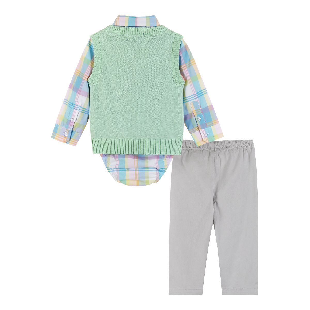 Andy & Evan  Infant  Light Green Plaid Sweater Vest Set - thumbnail 3