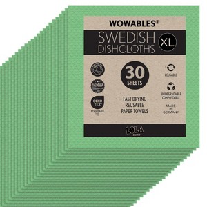LOLA Wowables XL Swedish Dishcloths, 30 Reusable Eco Cleaning Cloths, 11" x 10", Ultra Absorbent Cellulose Sponge Towel, Compostable, Made in Germany - 1 of 4