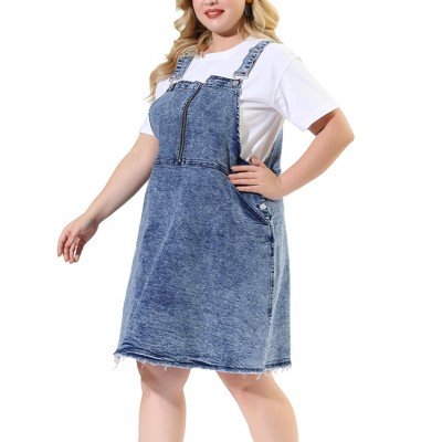 Agnes Orinda Women's Plus Size Overall Dress Button Adjustable Strap Denim  Suspender Dresses Blue 3X