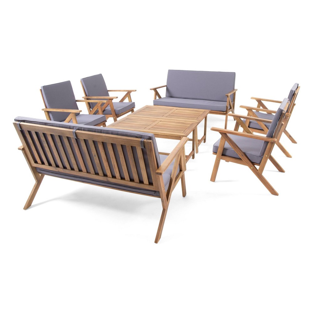 Panama 8pc Acacia Wood Chat Set with Coffee Table: Outdoor Seating - Christopher Knight Home