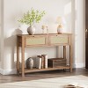 GOCAPTAIN 43" Farmhouse Rattan Console Tables, Narrow Wood Couch Table Behind Sofa with 2 Drawers, Thin Hallway Furniture for Entrance, Living Room - 3 of 4