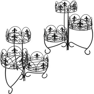 Sunnydaze Iron Metal French Lily Decorative 3-Tiered Flower Plant Stand for Indoor or Outdoor Use - 22" - Black - 2pk - 1 of 4