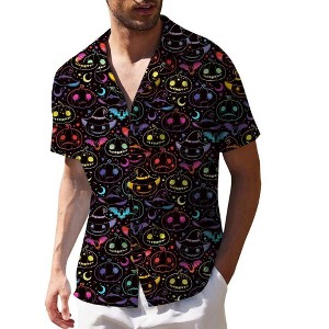 Mens Halloween Christmas Shirts Funky Santa Button Down Shirt Printed Short Sleeve Bowling - 1 of 4
